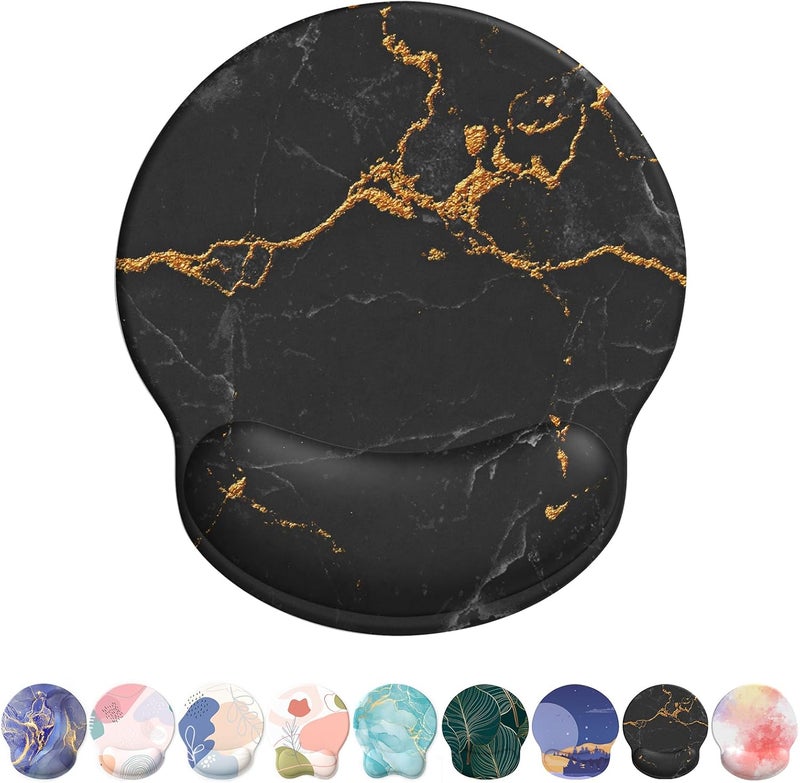 eulps Mouse Pad with Wrist Rest, Comfortable Computer Mousepad with Gel Wrist Support Smooth Surface and Non-Slip PU Base for Pain Relief, Laptop, Office & Home (Black Marble) - Image 1